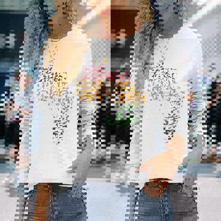 アフリカ地図 ヒョウ柄 アフリカラスタカラー 長袖Tシャツ 彼女への贈り物