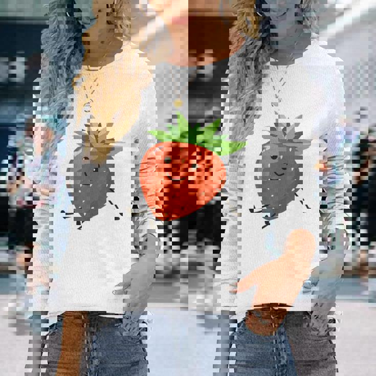 イチゴのハロウィンコスチューム かわいい怠惰なイチゴの果実 長袖Tシャツ 彼女への贈り物