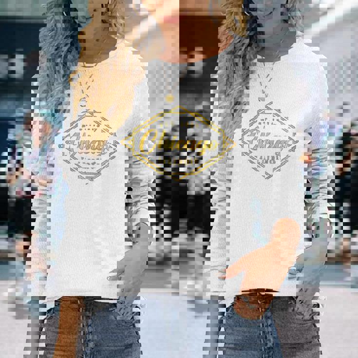 イリノイ州シカゴ-イリノイ州シカゴスタイル 長袖tシャツ 長袖Tシャツ 彼女への贈り物