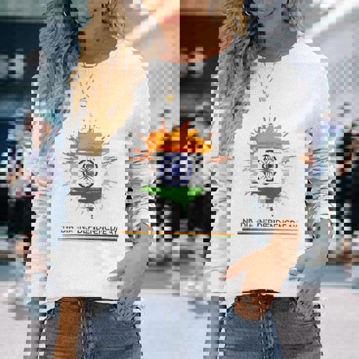 インド独立記念日 1947年8月15日 インド国旗 愛国心 長袖Tシャツ 彼女への贈り物