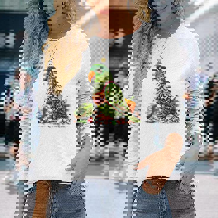 ウロコインコ フルーツアート トロピカル キウイ りんご ナッツ 長袖Tシャツ 彼女への贈り物