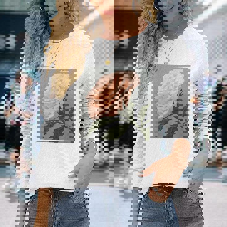 オリジナル現代アート「ピーチローズ」 長袖Tシャツ 彼女への贈り物