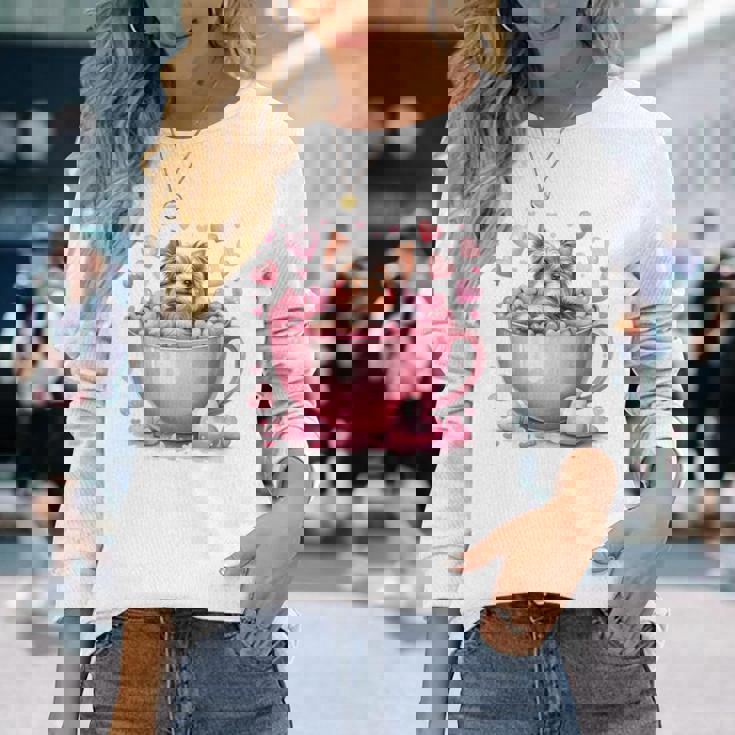 カップに入った子犬 長袖tシャツ 長袖Tシャツ 彼女への贈り物