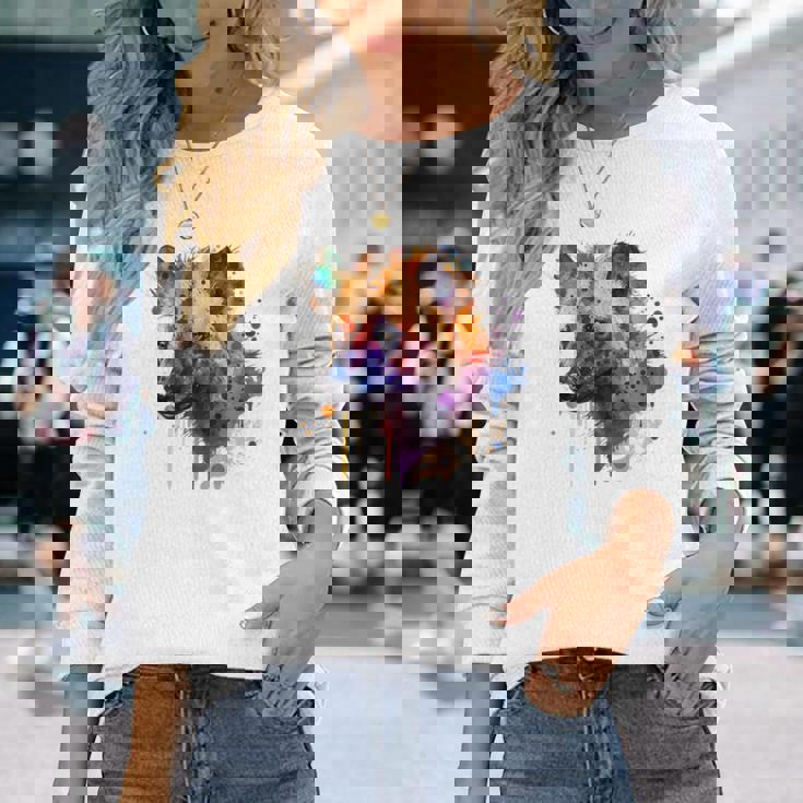 カラフルなハイエナプレデター 水彩画携帯電話ケース 長袖Tシャツ 彼女への贈り物