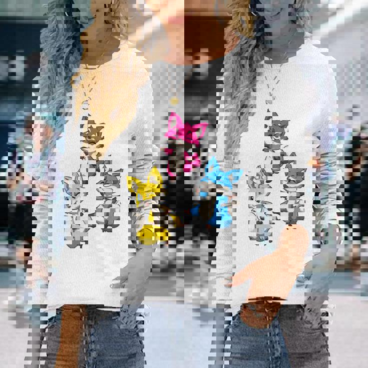 カワイイ・パンセクシュアル・プライド・フォックス 長袖tシャツ 長袖Tシャツ 彼女への贈り物