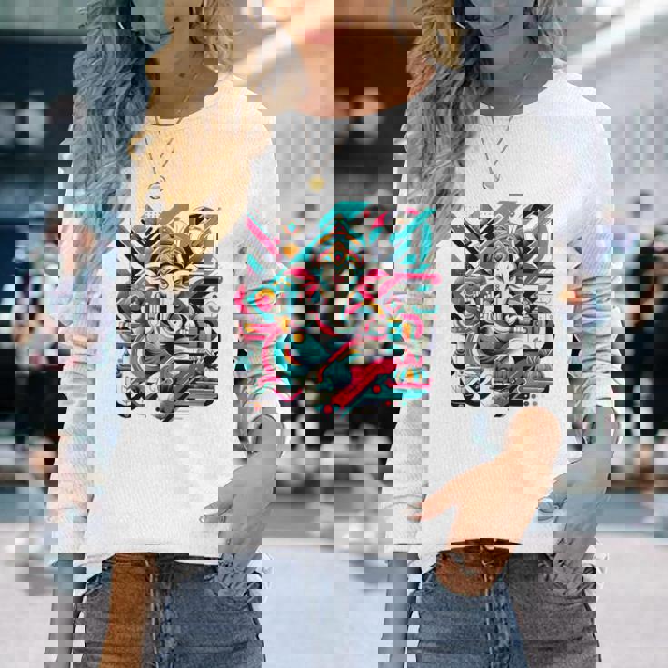 ガネーシャモダンポップ 長袖Tシャツ 彼女への贈り物