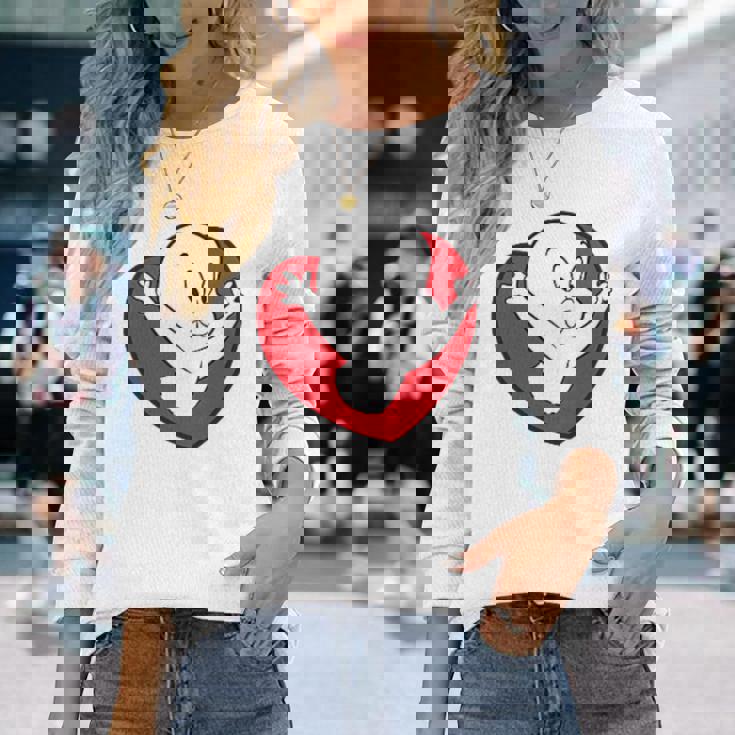 キャスパー・ザ・フレンドリー・ゴースト バレンタインデーのフロント&バック 長袖Tシャツ 彼女への贈り物