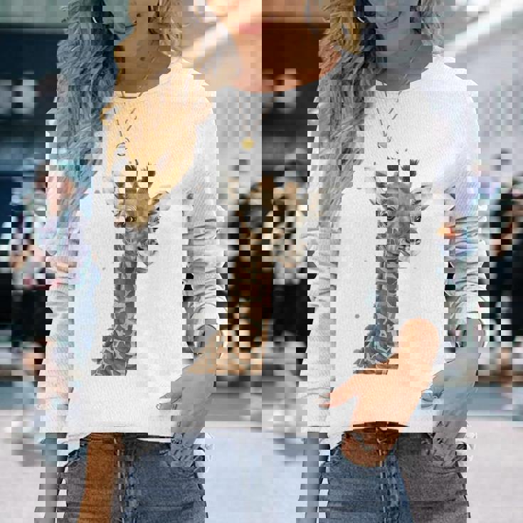 キリンtシャツ、キリンキッズ、キリンガール、キリン愛好家 長袖Tシャツ 彼女への贈り物