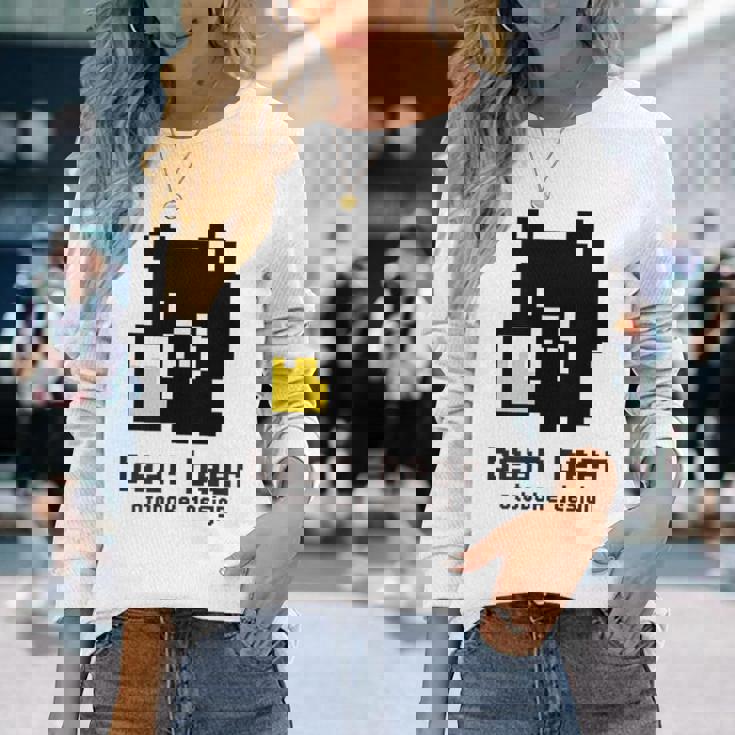 クマ ビール ドット絵 かわいい レトロ 長袖Tシャツ 彼女への贈り物