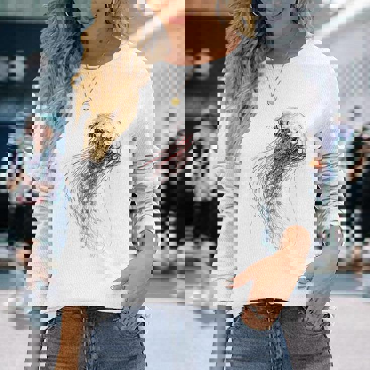 クラゲ 図面 グラフィック 動物 アート クラゲ 長袖Tシャツ 彼女への贈り物