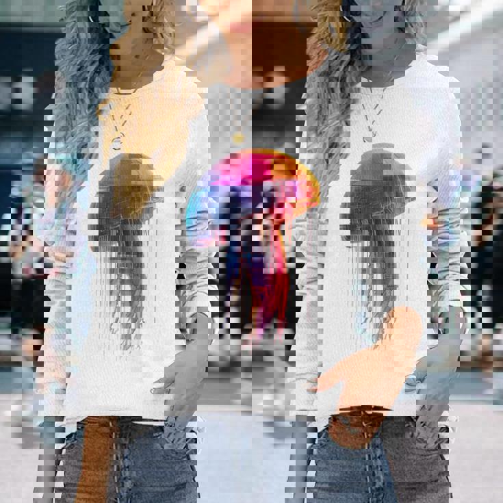 クラゲ 幾何学模様 動物 抽象 カラフル アート クラゲ 長袖Tシャツ 彼女への贈り物