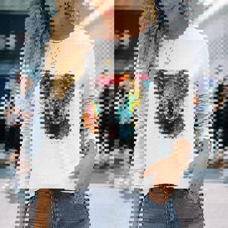 コアラ アートワーク カラフル アートアニマル コアラ 長袖Tシャツ 彼女への贈り物