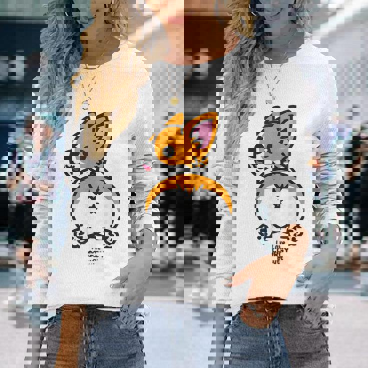 コーギーお尻大好き 長袖Tシャツ 彼女への贈り物