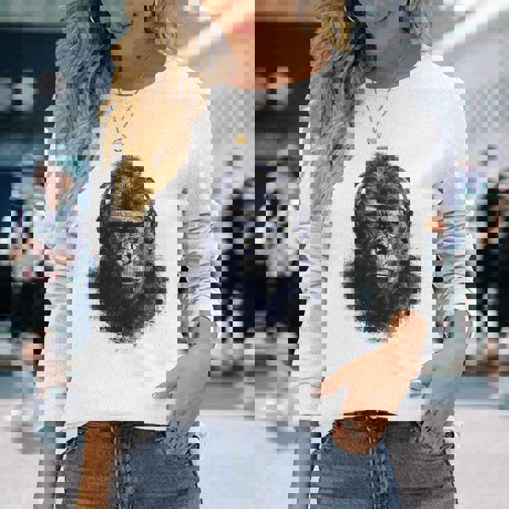 ゴリラ 描画 動物 イラスト 抽象画 アート ゴリラ 長袖Tシャツ 彼女への贈り物