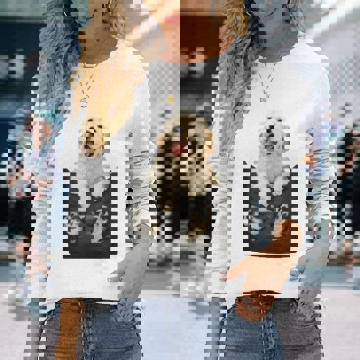 ゴールデンレトリバー ポケットに入った子犬 長袖tシャツ 長袖Tシャツ 彼女への贈り物