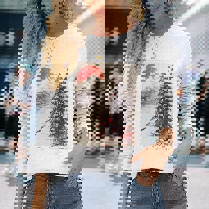 サムライ 猫戦士 浮世 墨絵 猫 サムライ 長袖tシャツ 長袖Tシャツ 彼女への贈り物