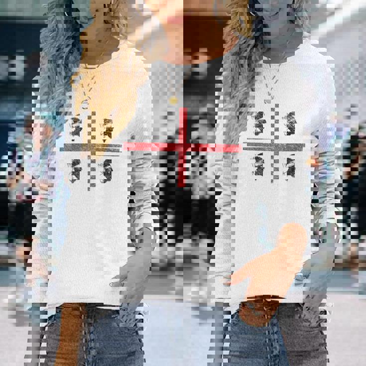 サルデーニャ国旗 イタリア 4 ムーア人 長袖Tシャツ 彼女への贈り物