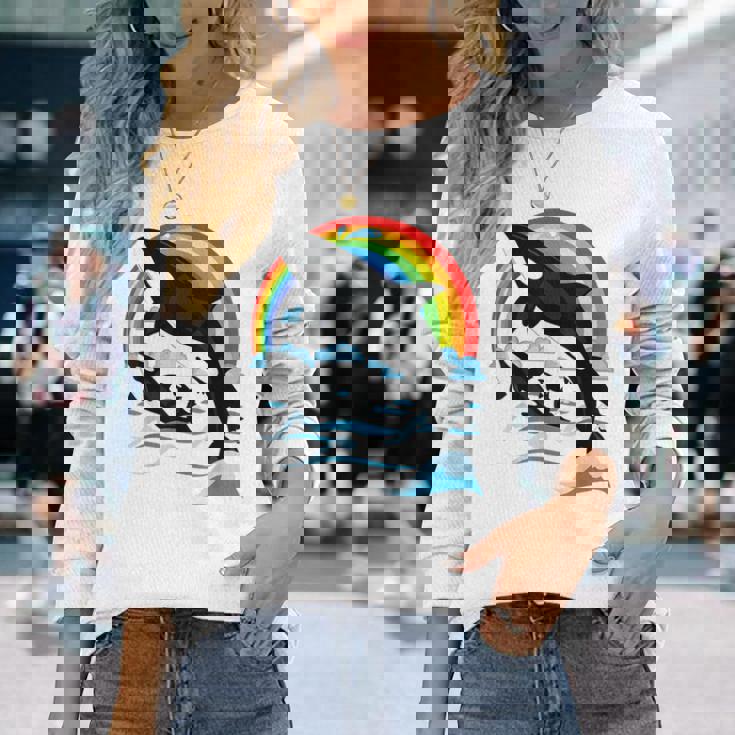 シャチ。シャチホエールウォッチング 長袖Tシャツ 彼女への贈り物