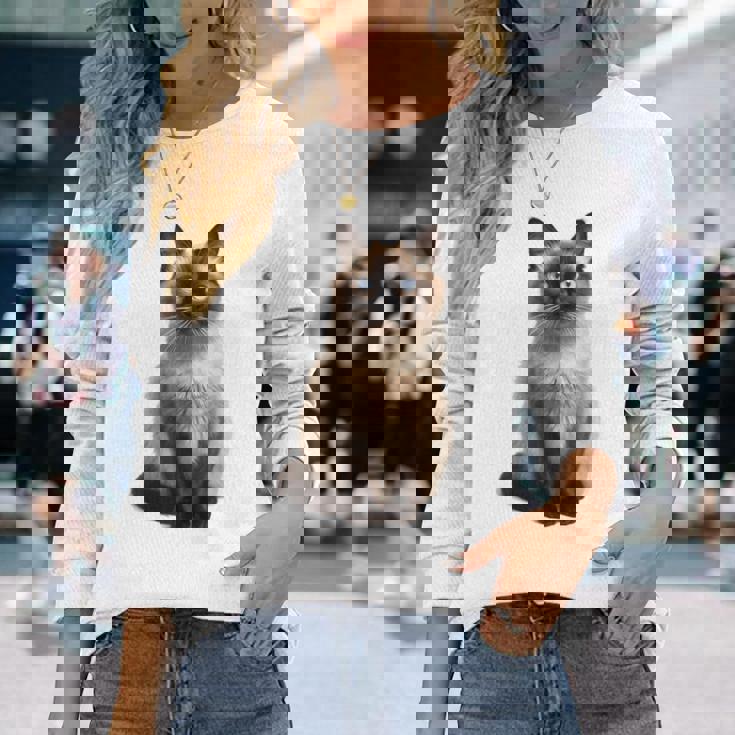 シャム猫 美人 雄大なシャム猫 ラブリーシャム猫 長袖Tシャツ 彼女への贈り物