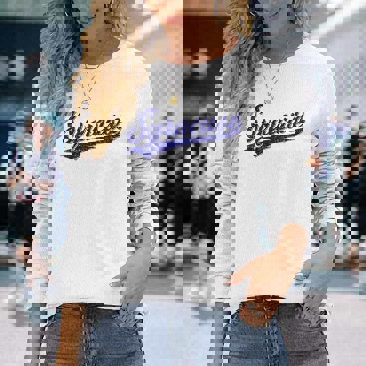 シラキュース ニューヨーク バーシティ スクリプト クラシック スポーツ ジャージスタイル 長袖Tシャツ 彼女への贈り物