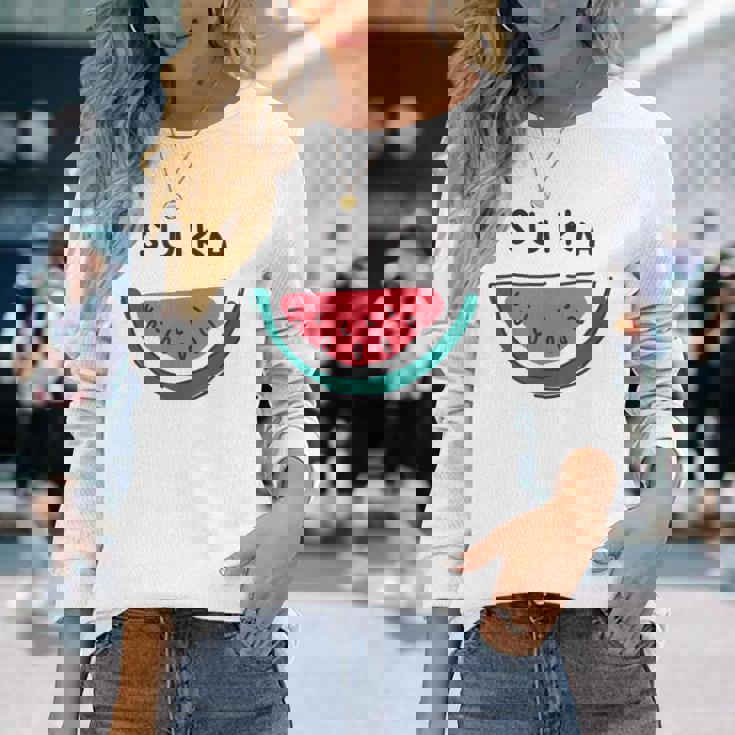 スイカuika 果物 すいか フルーツ スイカ好き かわいい おしゃれ シンプル 長袖Tシャツ 彼女への贈り物