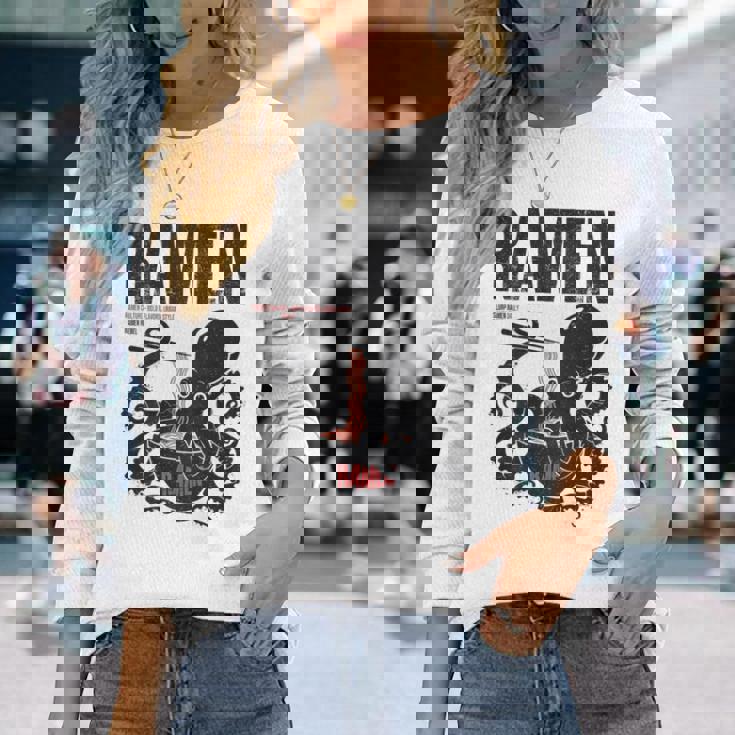 ストリートウェア ラーメン カワイイ オタク マンガ アニメ バックプリント モダン 長袖Tシャツ 彼女への贈り物