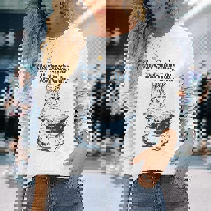 スローサンデーブッククラブ 本好きの猫 長袖Tシャツ 彼女への贈り物
