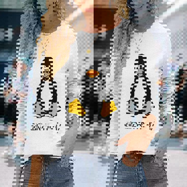 タックスlinuxペンギン-Sudorm-Rfコンピューターサイエンスコンピューター Tux Linux 長袖Tシャツ 彼女への贈り物