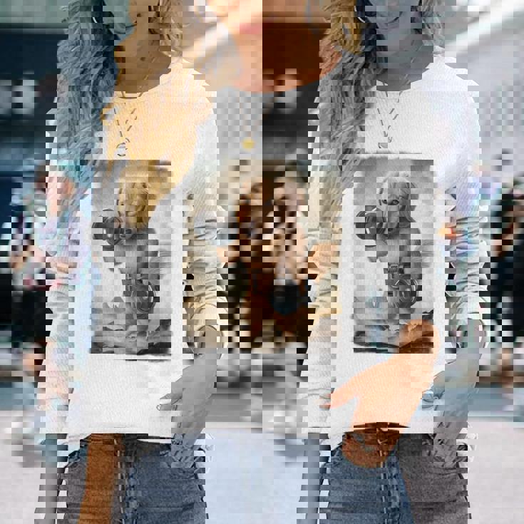 ダックスフンド 犬 筋トレ ウェイトリフティング ダンベル付き 長袖Tシャツ 彼女への贈り物