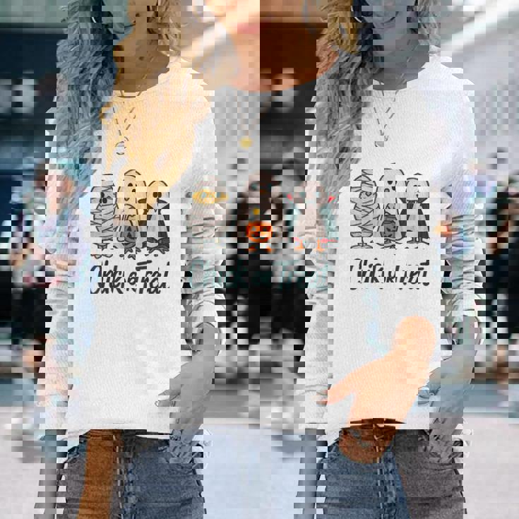 チックオアトリートハロウィンかわいいゴーストヴァンパイア 長袖Tシャツ 彼女への贈り物