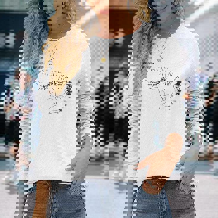 ティラノサウルス 黒線画 長袖Tシャツ 彼女への贈り物