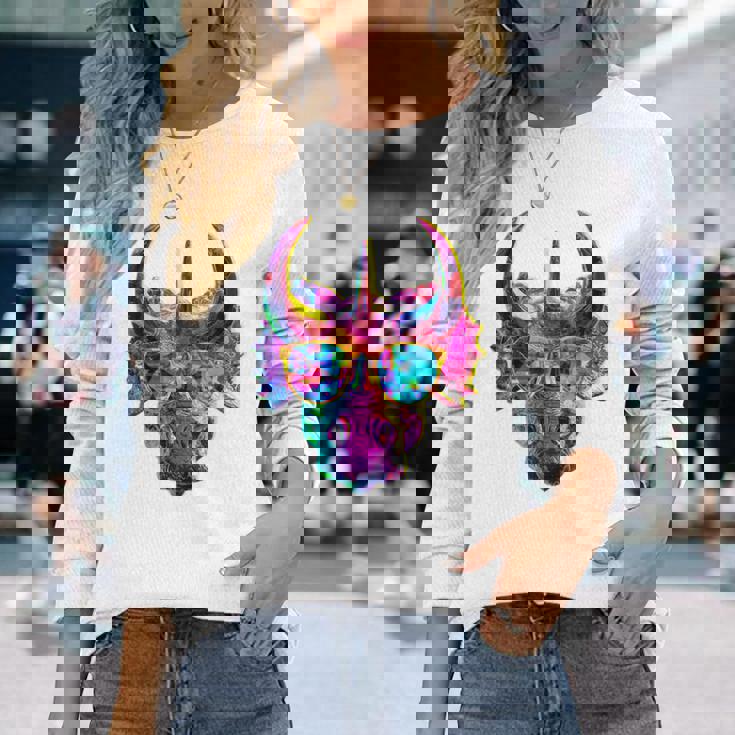 トリケラトプス 恐竜 グラフィック サングラス アートワーク トリケラトプス 長袖Tシャツ 彼女への贈り物