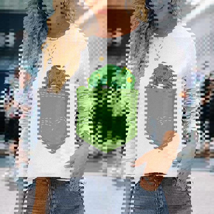 トロピカル アニマル トカゲ 爬虫類ラバー ポケット カメレオン 長袖Tシャツ 彼女への贈り物