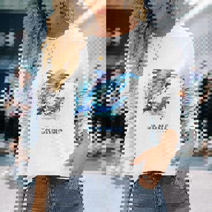 ドルフィン バケーション ヴィンテージ バハマ ビーチ デスティネーション 長袖Tシャツ 彼女への贈り物