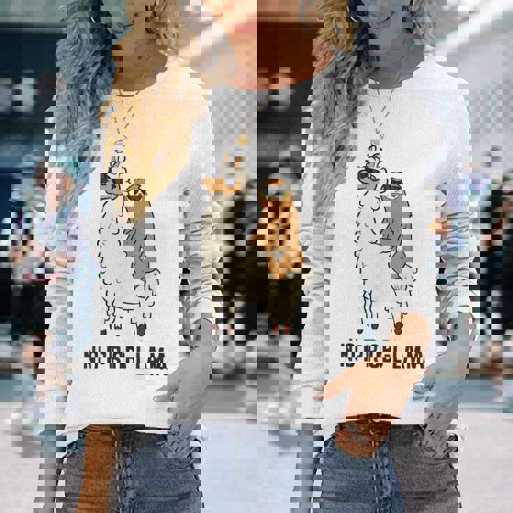 ナマケモノ乗り ラマ ノープルーラマ ラマ 長袖Tシャツ 彼女への贈り物