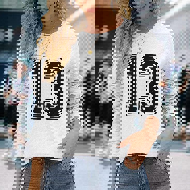 ナンバー13 カレッジスポーツチーム 黒文字 長袖Tシャツ 彼女への贈り物
