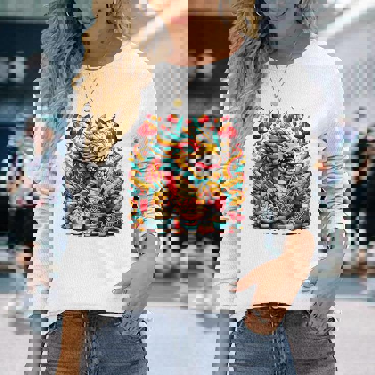 ニューイヤードラゴン ジョイフルドラゴン 旧正月のお祭り 長袖Tシャツ 彼女への贈り物