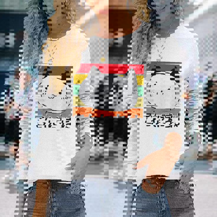ハローキュートキャット レトロサンセット 長袖Tシャツ 彼女への贈り物