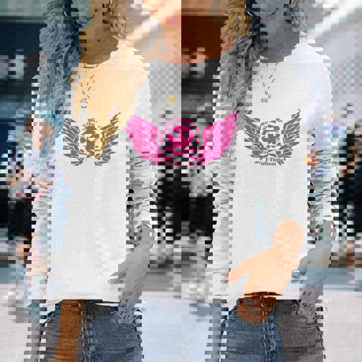 バイク おもしろ ドクロ 可愛い ハート オートバイ 羽ばたく翼 バックプリント 天使 長袖Tシャツ 彼女への贈り物