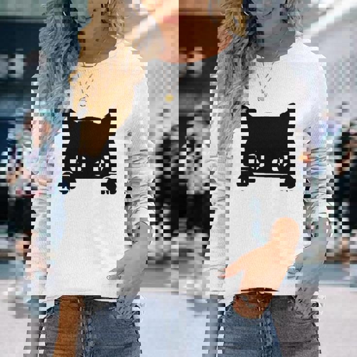 バッグの中に隠れているかわいい黒猫 猫好き 猫飼い 猫 ネコ ねこくろねこ好き 面白い サプライズ ギフト 長袖Tシャツ 彼女への贈り物