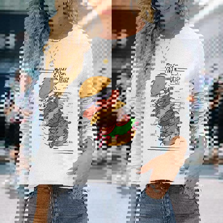 バーガー 解剖 成分 チーズバーガー ハンバーガー パテ 長袖Tシャツ 彼女への贈り物