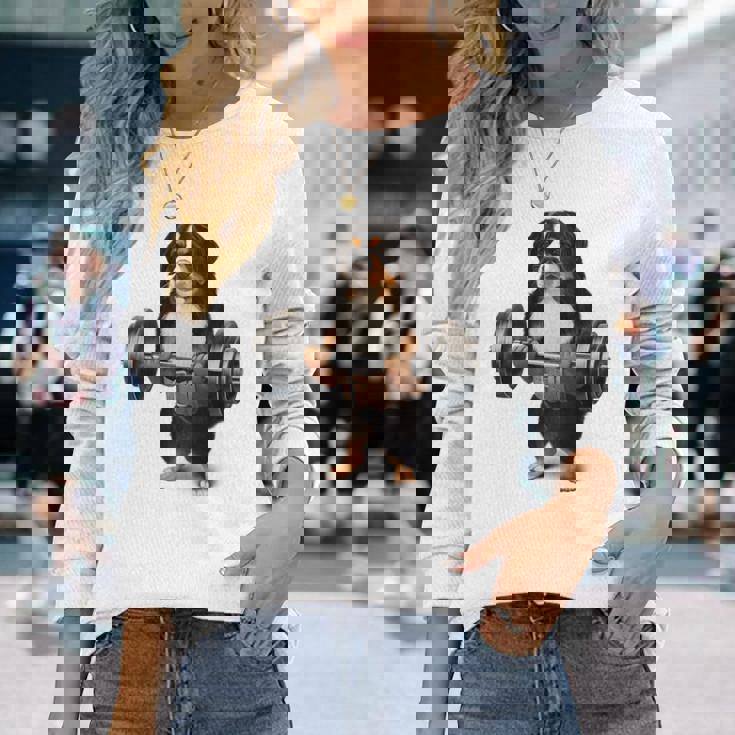 バーニーズマウンテンドッグ ウェイトリフティング フィットネスジム 長袖Tシャツ 彼女への贈り物