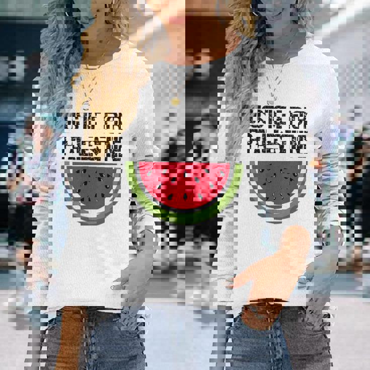 パレスチナの正義 スイカ 国旗 パレスチナ人 長袖Tシャツ 彼女への贈り物