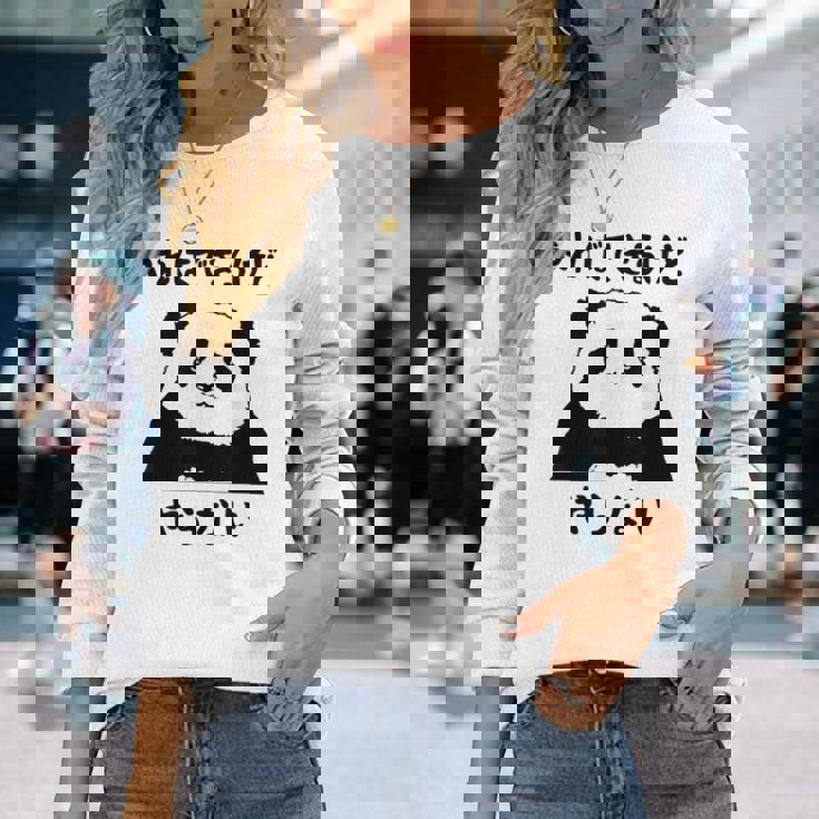 パンダ「やればできるけどやらない」文字入り おもしろ 筆文字 面白い 服 面白い 長袖Tシャツ 彼女への贈り物