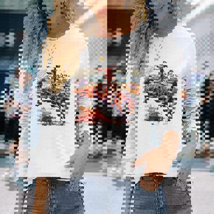 ビンテージ カウボーイ ロデオ ブロンコ ウエスタン 乗馬 カントリー メンズ 長袖Tシャツ 彼女への贈り物