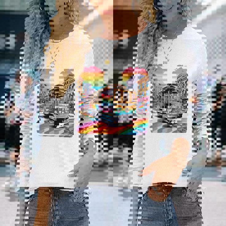 ビンテージ サンフランシスコ ケーブルカーf カストロ カリフォルニア Lgbtq 長袖tシャツ 長袖Tシャツ 彼女への贈り物