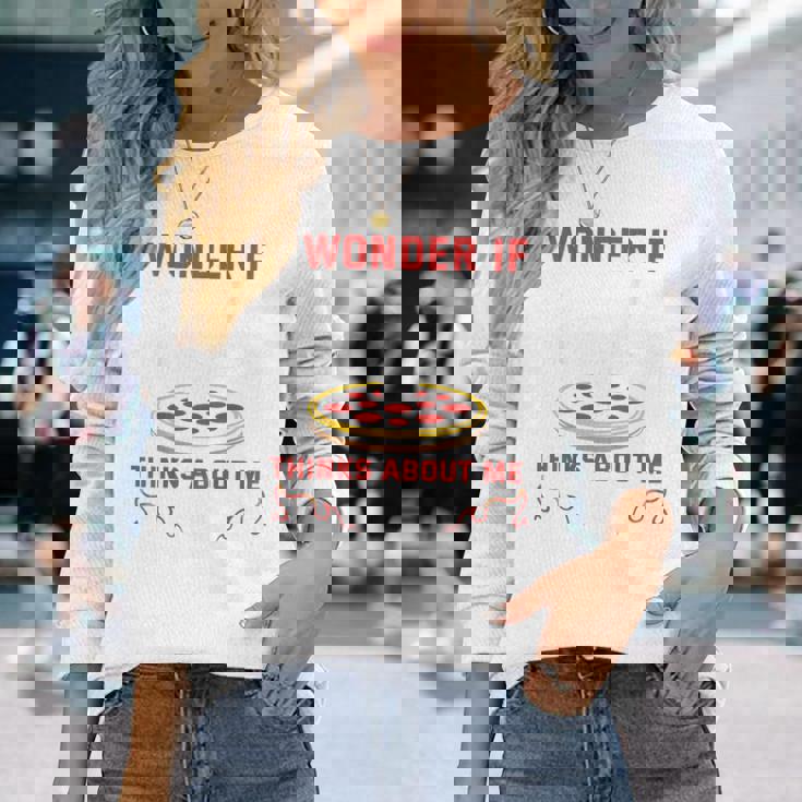 バックプリント ピザも私のことを考えているのかな 長袖Tシャツ 彼女への贈り物