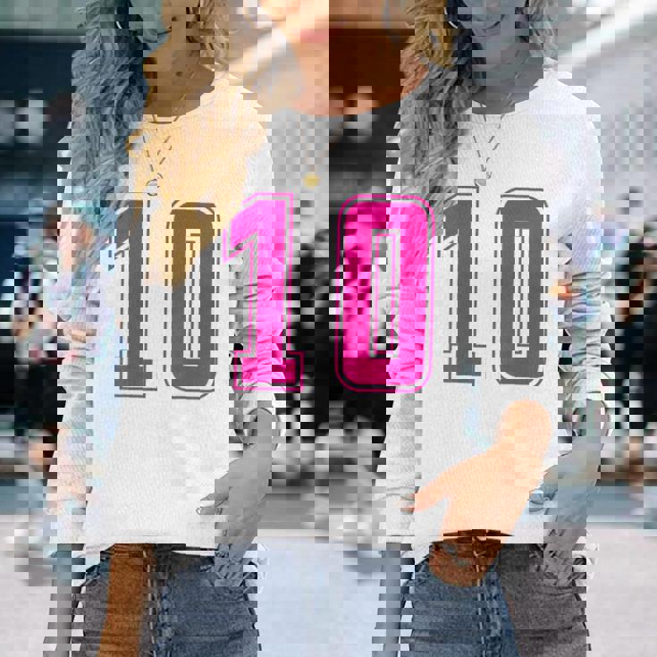 ピンク色背番号 10 チーム短大スポーツピンク色背番号付きユニフォーム 長袖Tシャツ 彼女への贈り物