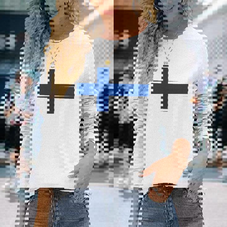 フィンランド国旗 ノルディック クロス 長袖Tシャツ 彼女への贈り物