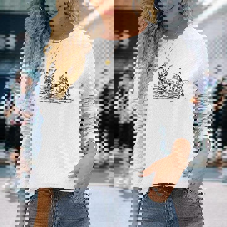 フクロウとプッシーキャット エドワード・リア 長袖Tシャツ 彼女への贈り物